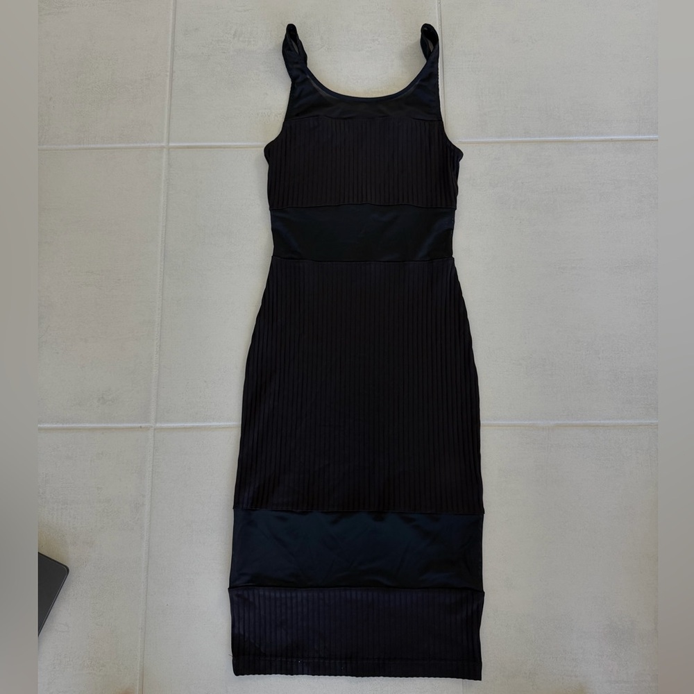 Bebe Elegant Black Sleeveless Dress with Mesh Detail